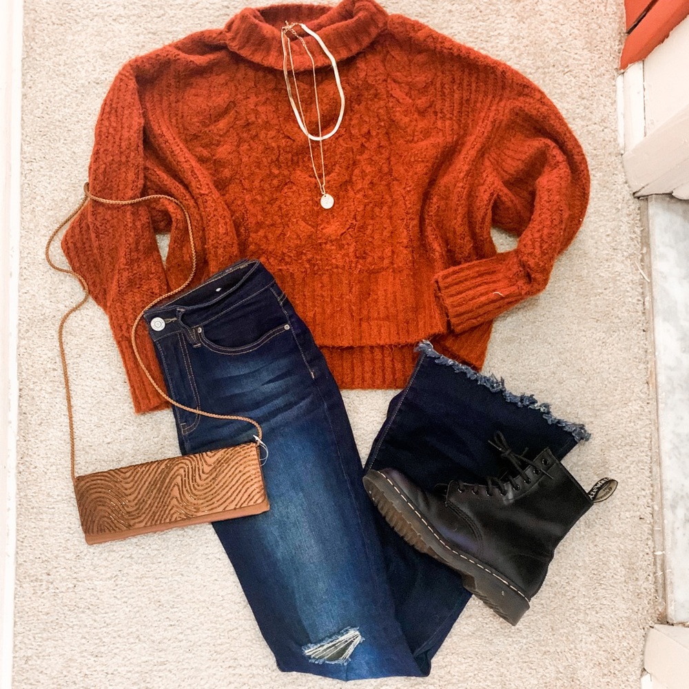 SOLD Express Burnt Orange Soft Turtleneck Sweater with Knit Detail